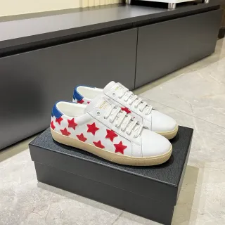 Saint Laurent White Red Leather Upper Star Appliqués Lifestyle Sneakers