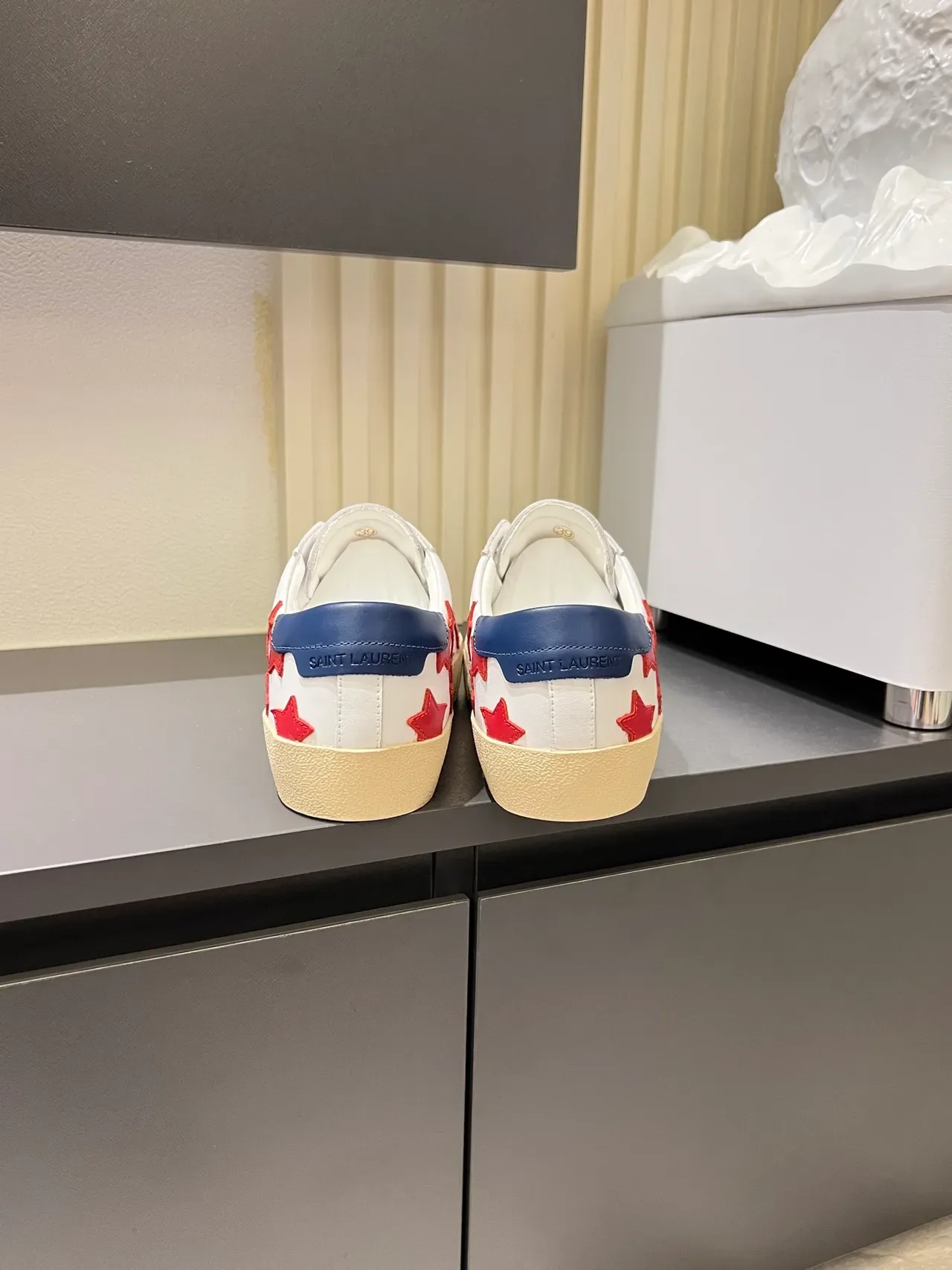 Saint Laurent White Red Leather Upper Star Appliqués Lifestyle Sneakers 2