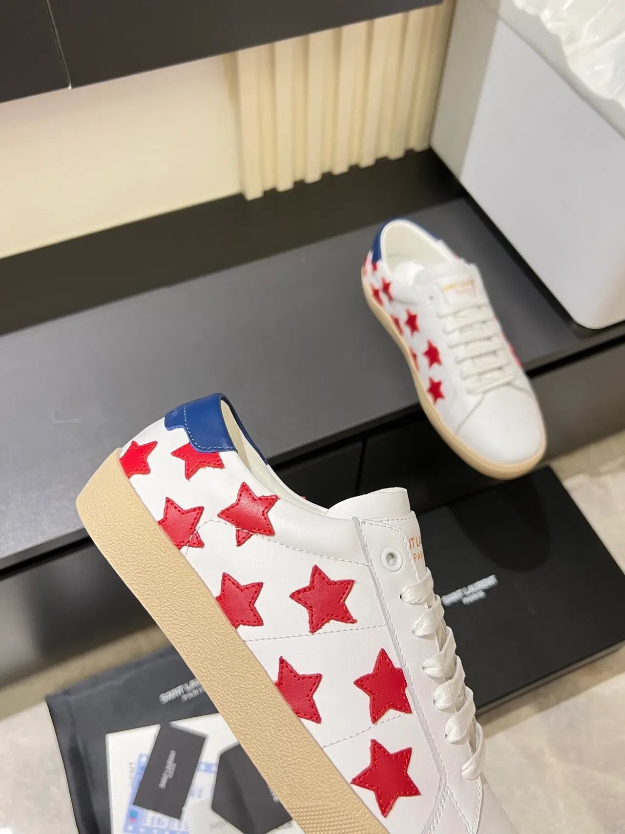 Saint Laurent White Red Leather Upper Star Appliqués Lifestyle Sneakers 3
