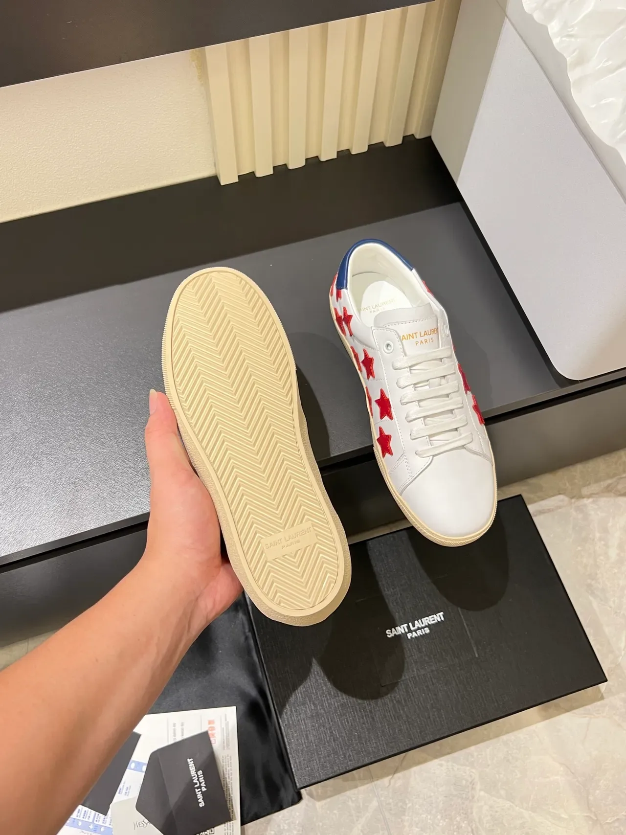 Saint Laurent White Red Leather Upper Star Appliqués Lifestyle Sneakers 4