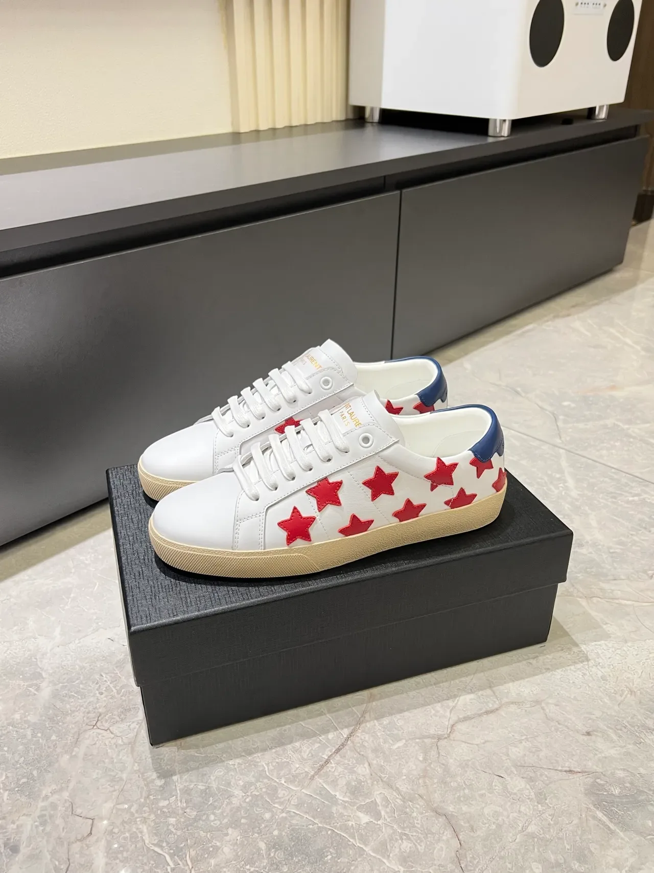 Saint Laurent White Red Leather Upper Star Appliqués Lifestyle Sneakers 5