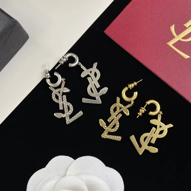 Saint Laurent YSL Monogram Textured Drop Earrings 2