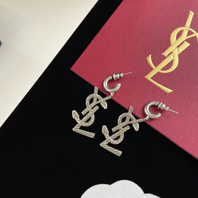 Saint Laurent YSL Monogram Textured Drop Earrings 3