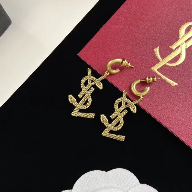 Saint Laurent YSL Monogram Textured Drop Earrings 4