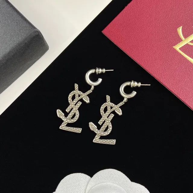 Saint Laurent YSL Monogram Textured Drop Earrings 5
