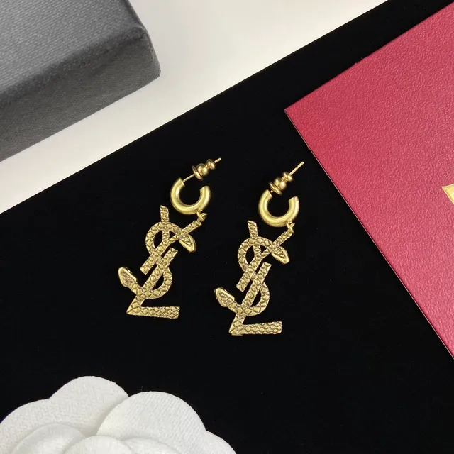 Saint Laurent YSL Monogram Textured Drop Earrings 6