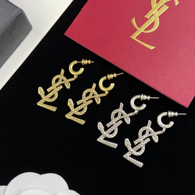 Saint Laurent YSL Monogram Textured Drop Earrings 7