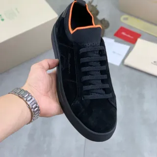 Salvatore Ferragamo Black Orange Suede Collar Lining Lifestyle Sneakers