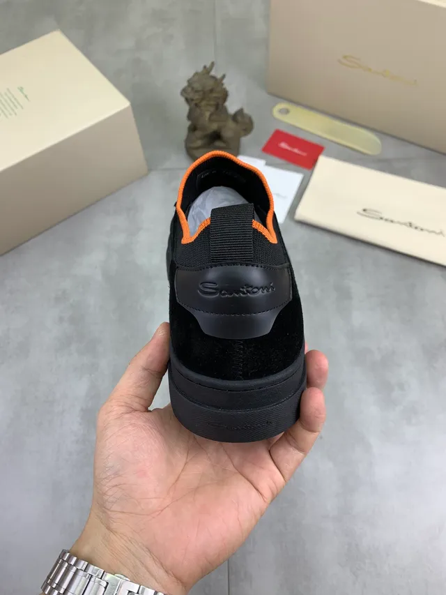 Salvatore Ferragamo Black Orange Suede Collar Lining Lifestyle Sneakers 3