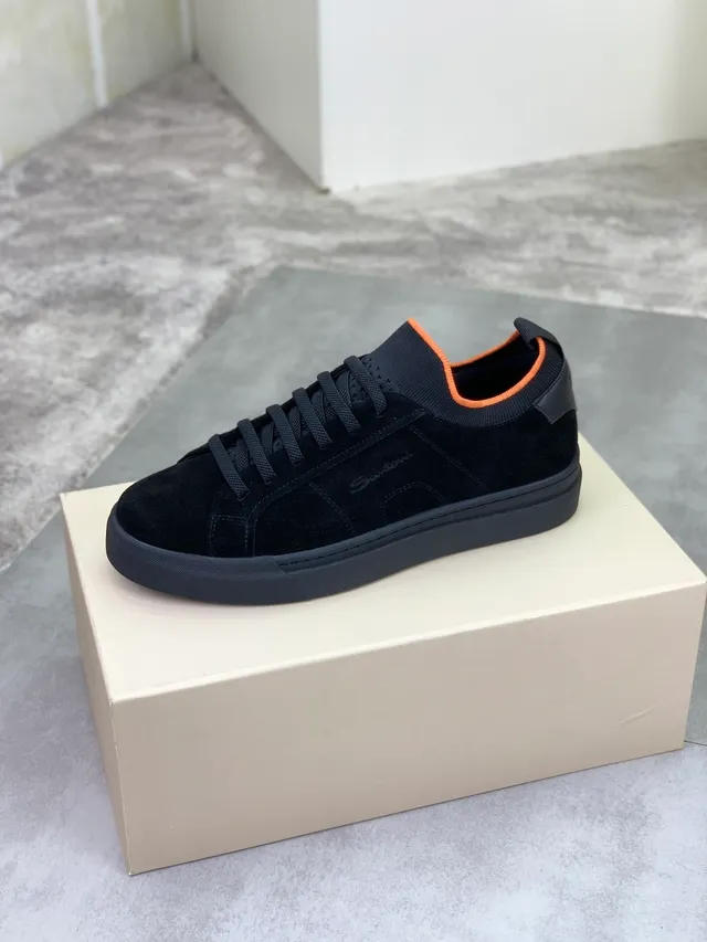Salvatore Ferragamo Black Orange Suede Collar Lining Lifestyle Sneakers 4