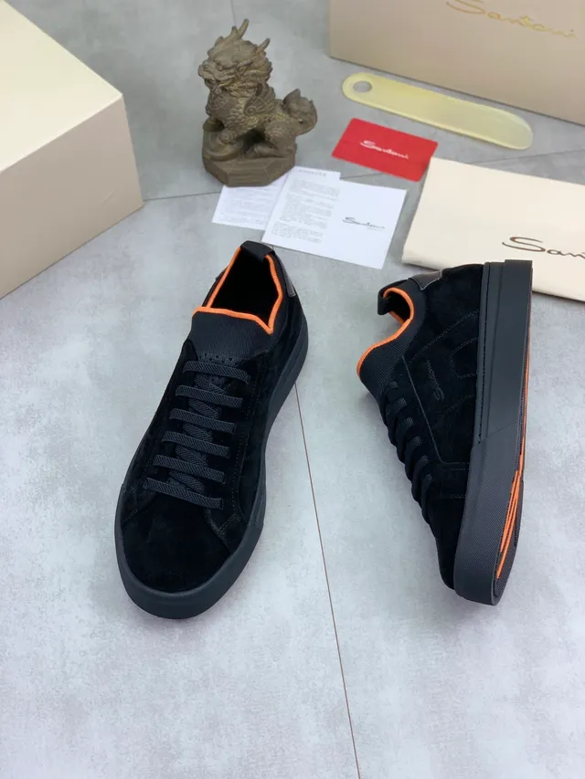 Salvatore Ferragamo Black Orange Suede Collar Lining Lifestyle Sneakers 5