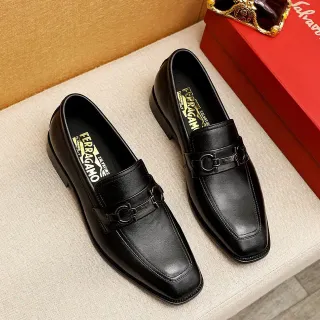 Salvatore Ferragamo Gancini Black Leather Horsebit Loafers