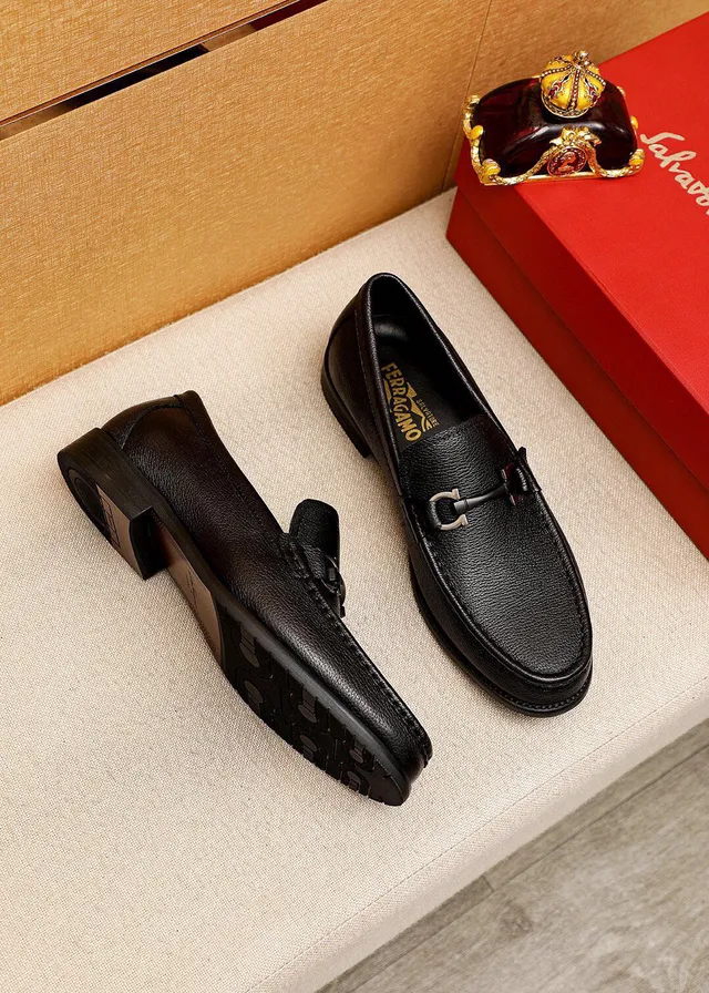 Salvatore Ferragamo Gancini Black Pebbled Leather Horsebit Loafers 3