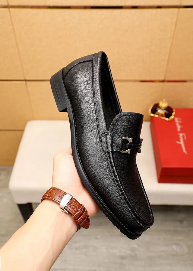 Salvatore Ferragamo Gancini Black Pebbled Leather Horsebit Loafers 5