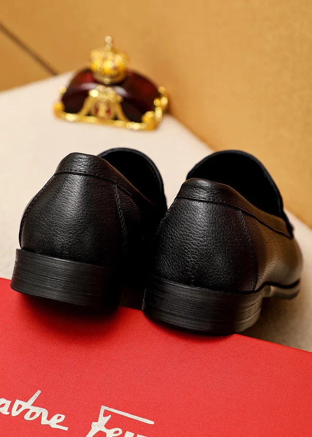 Salvatore Ferragamo Gancini Black Pebbled Leather Horsebit Loafers 6