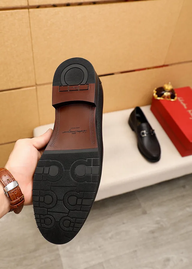 Salvatore Ferragamo Gancini Black Pebbled Leather Horsebit Loafers 9