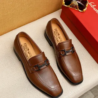 Salvatore Ferragamo Gancini Brown Leather Horsebit Loafers