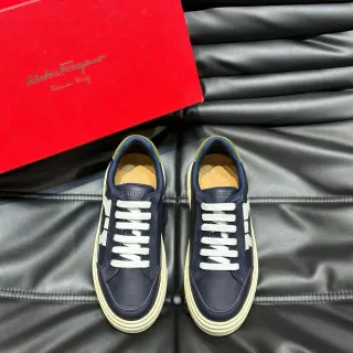 Salvatore Ferragamo Gancini Navy and White Lifestyle Sneakers