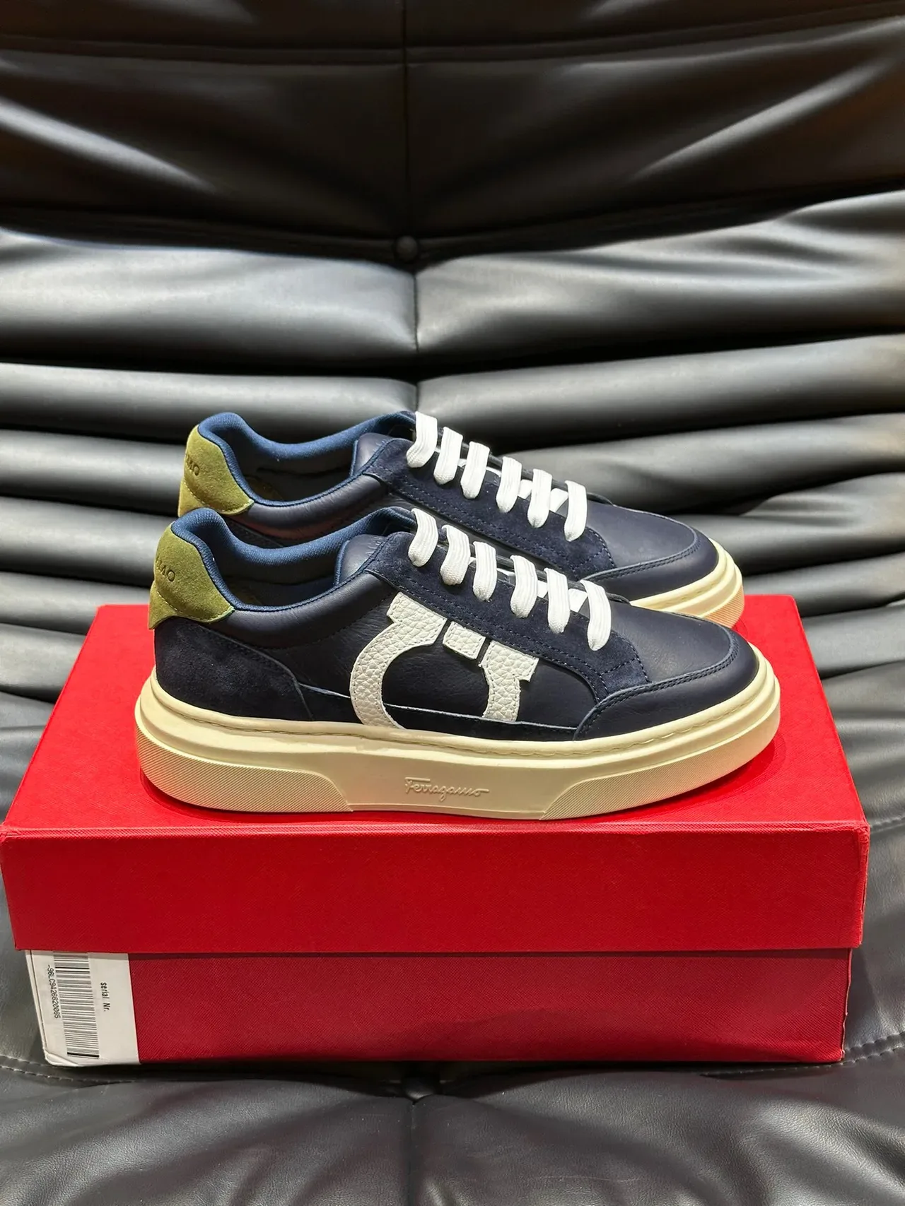 Salvatore Ferragamo Gancini Navy and White Lifestyle Sneakers 3