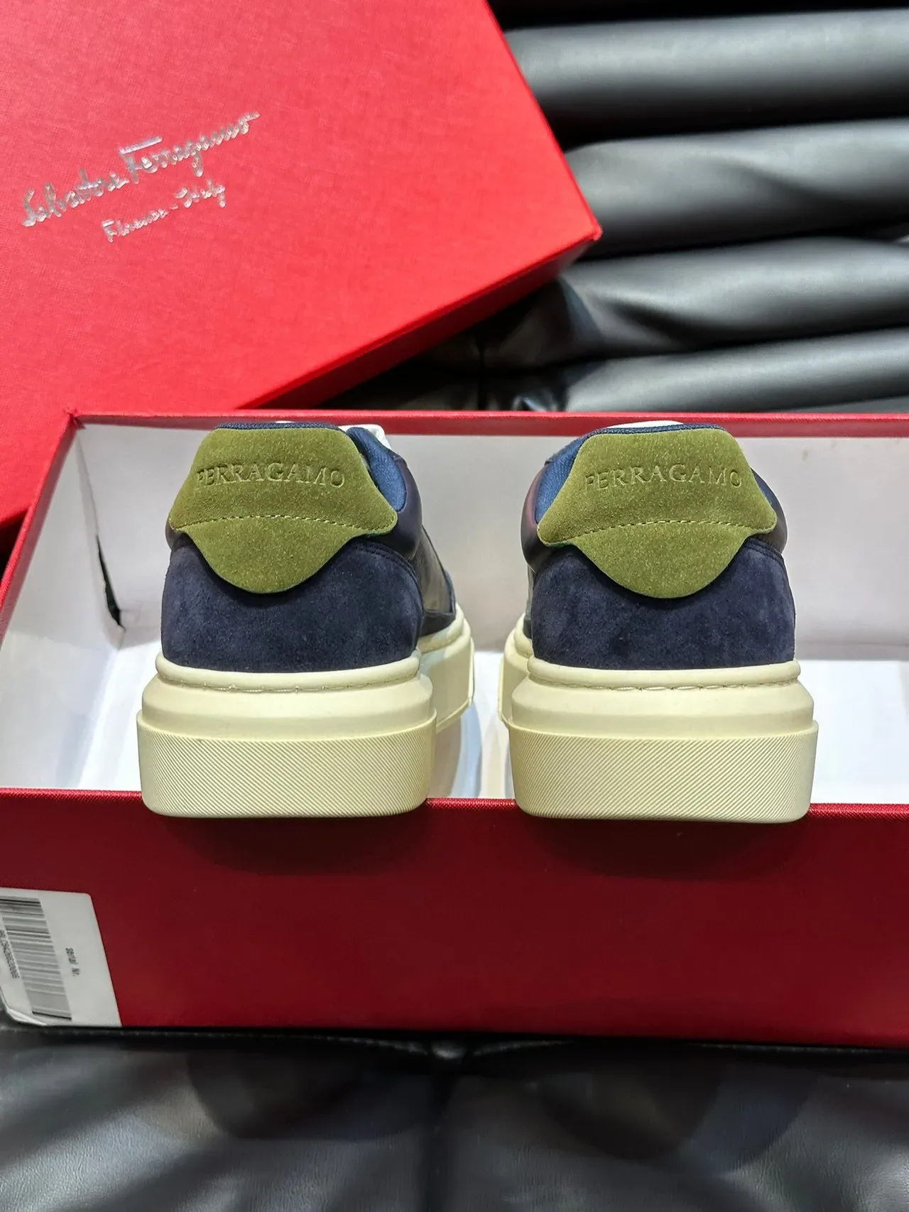 Salvatore Ferragamo Gancini Navy and White Lifestyle Sneakers 7