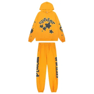 Sp5der Orange Black Oversized Fit Graphic-Print Tracksuit
