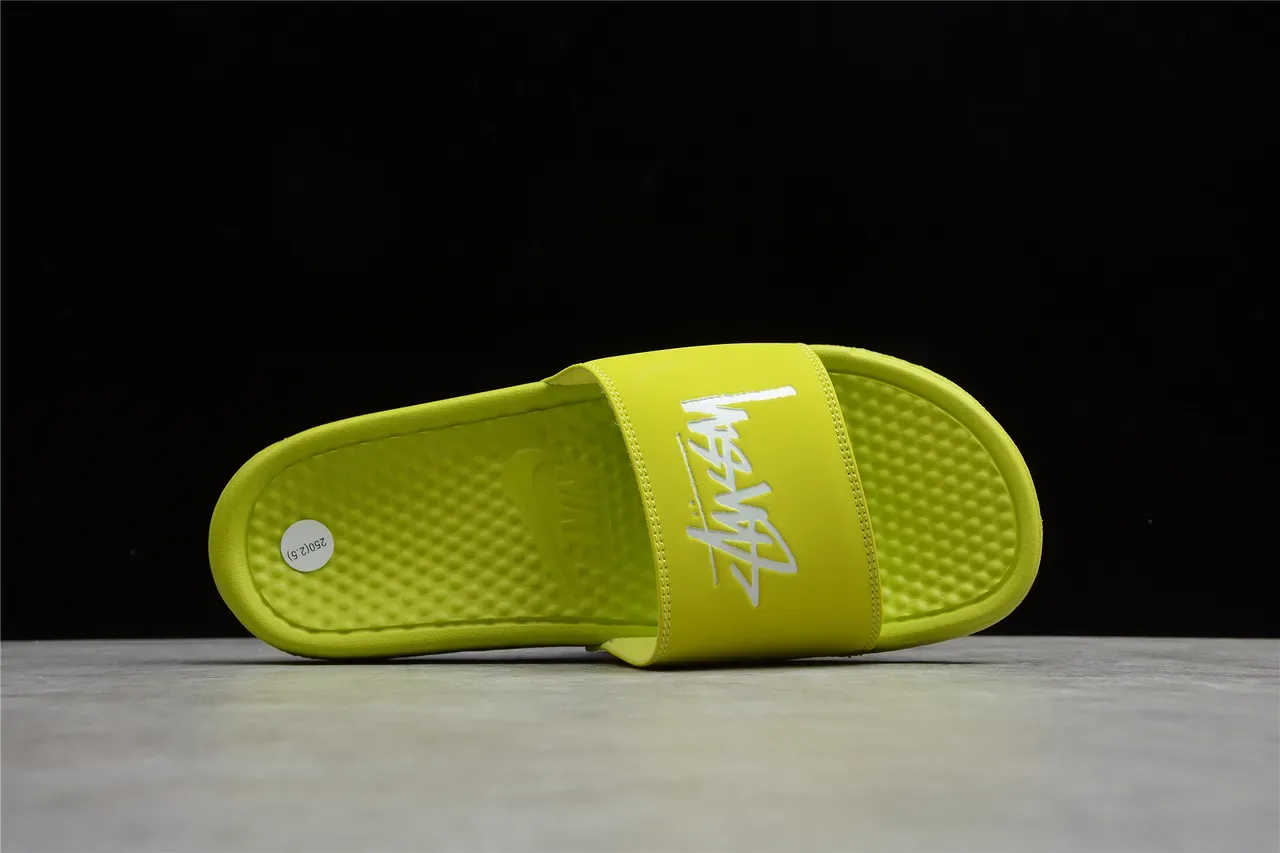 Stussy Stock Logo Lime Green Slippers 9