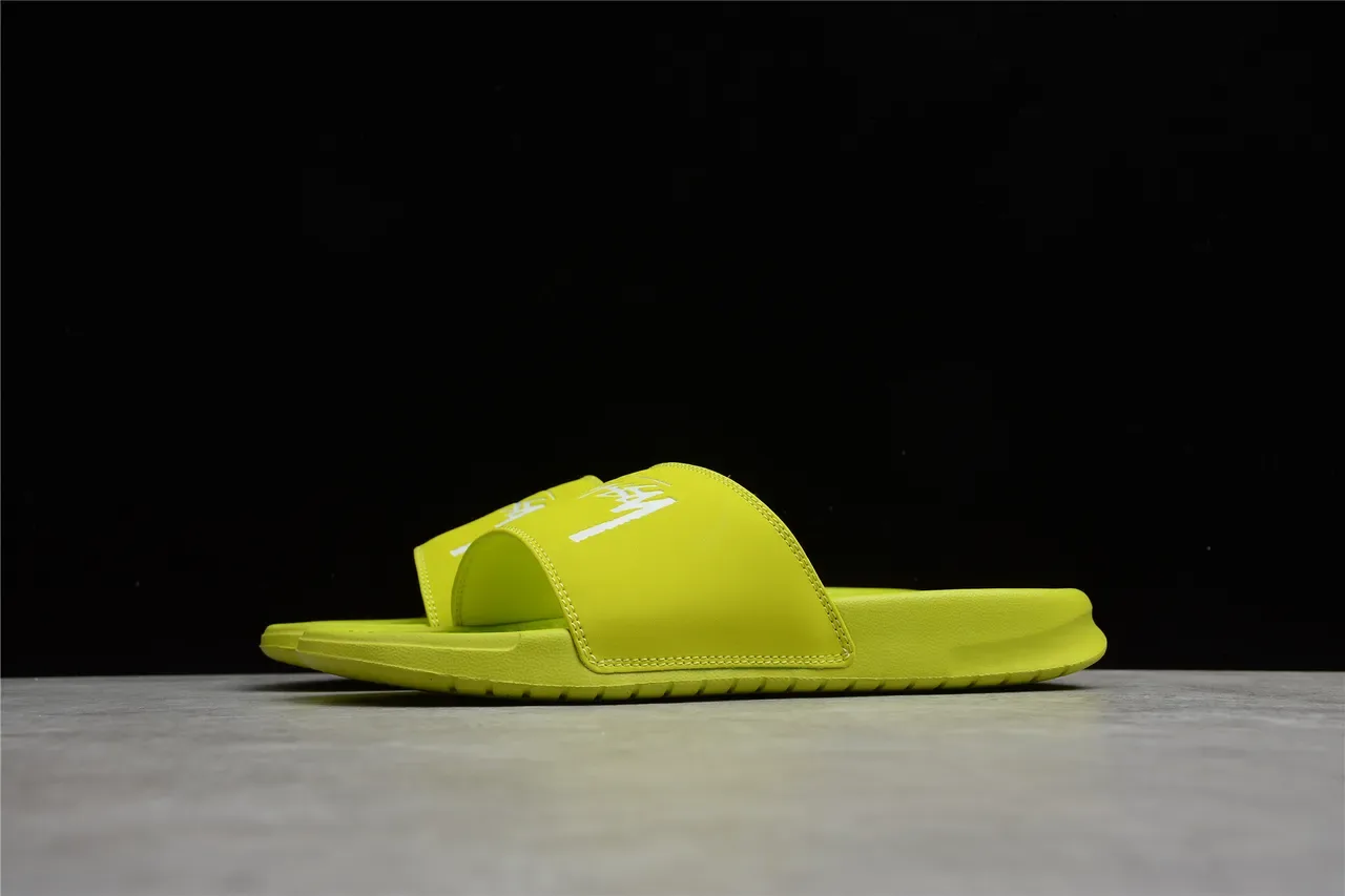 Stussy Stock Logo Lime Green Slippers 11