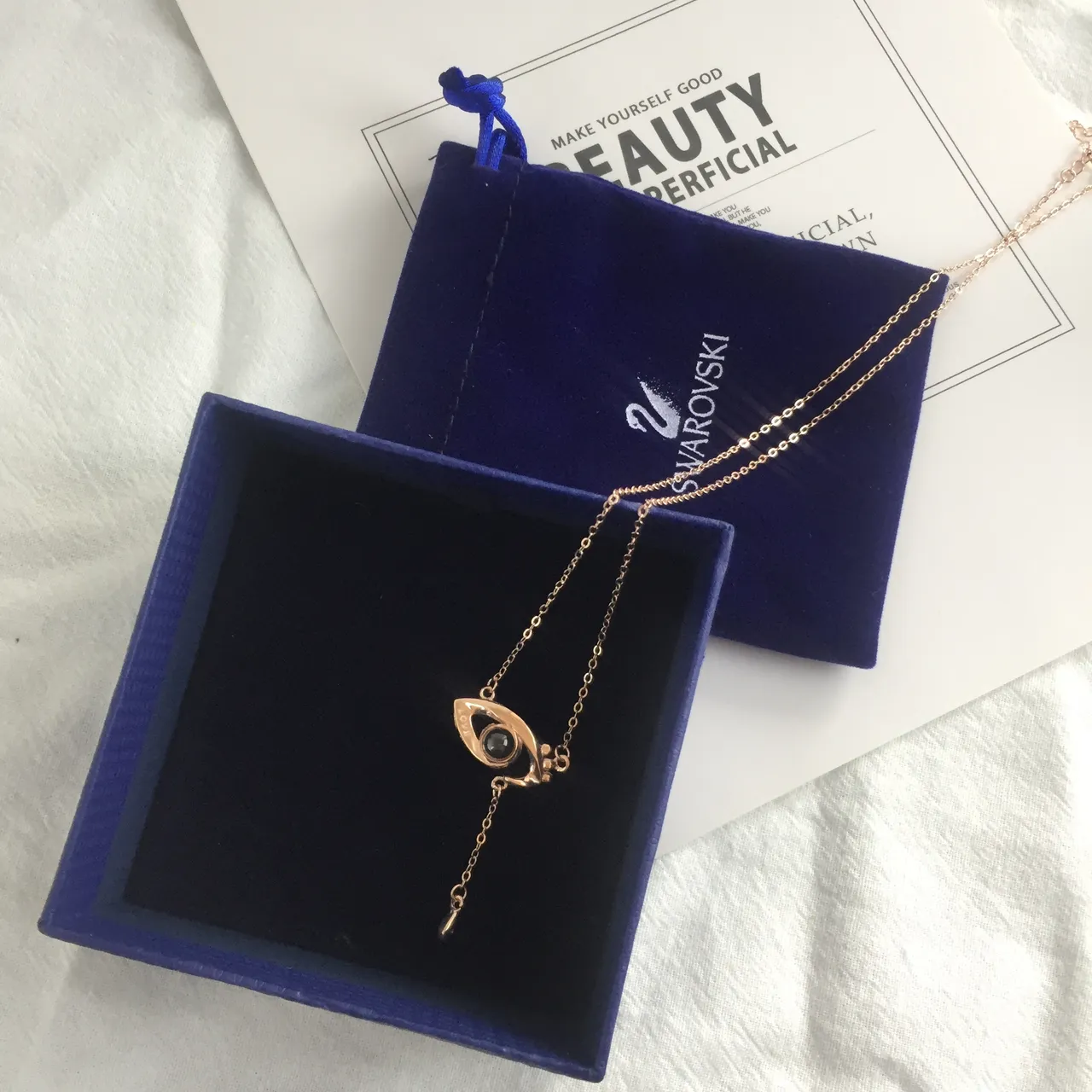 Swarovski mauvais Œil ton doré noir collier chaîne pendentif 3