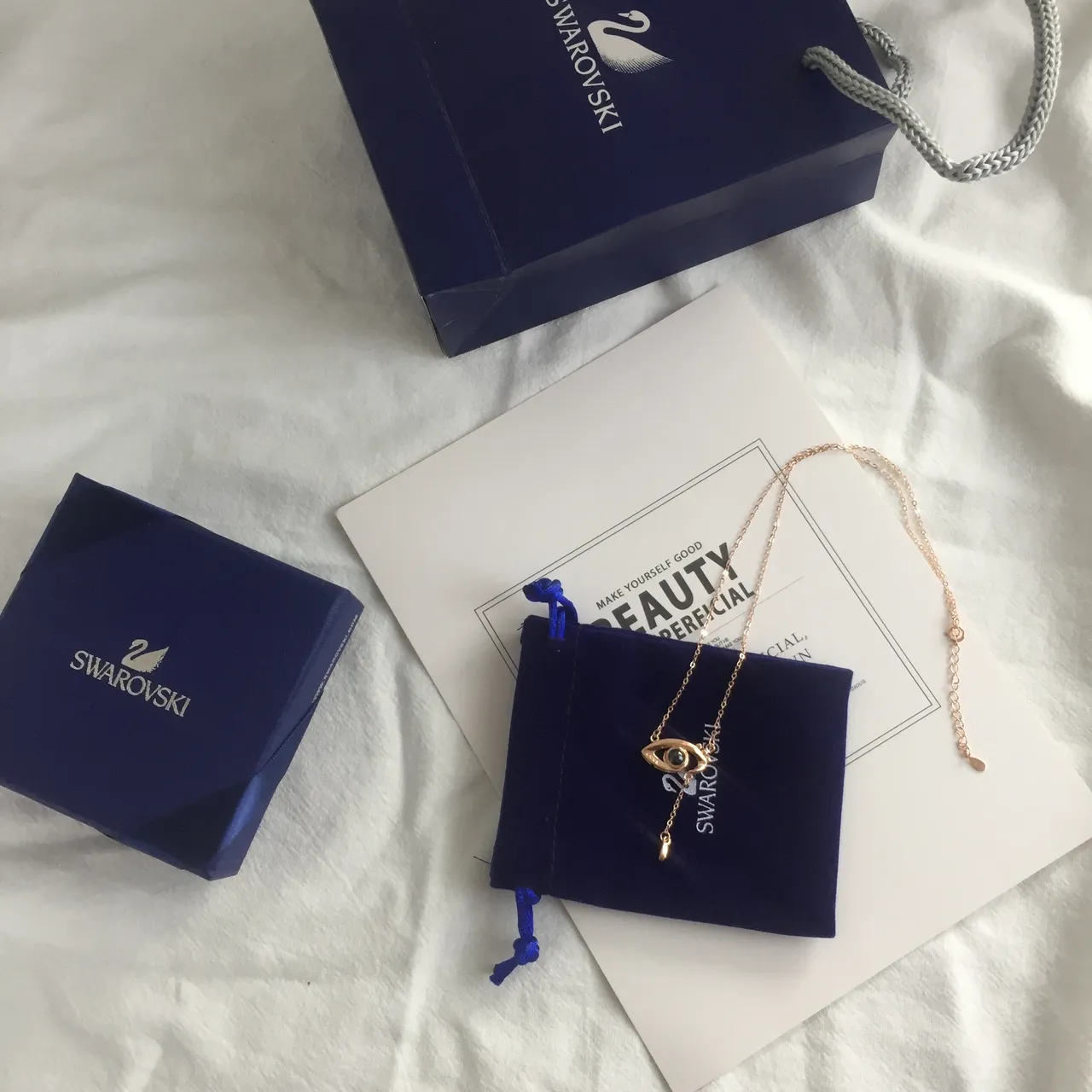 Swarovski mauvais Œil ton doré noir collier chaîne pendentif 4