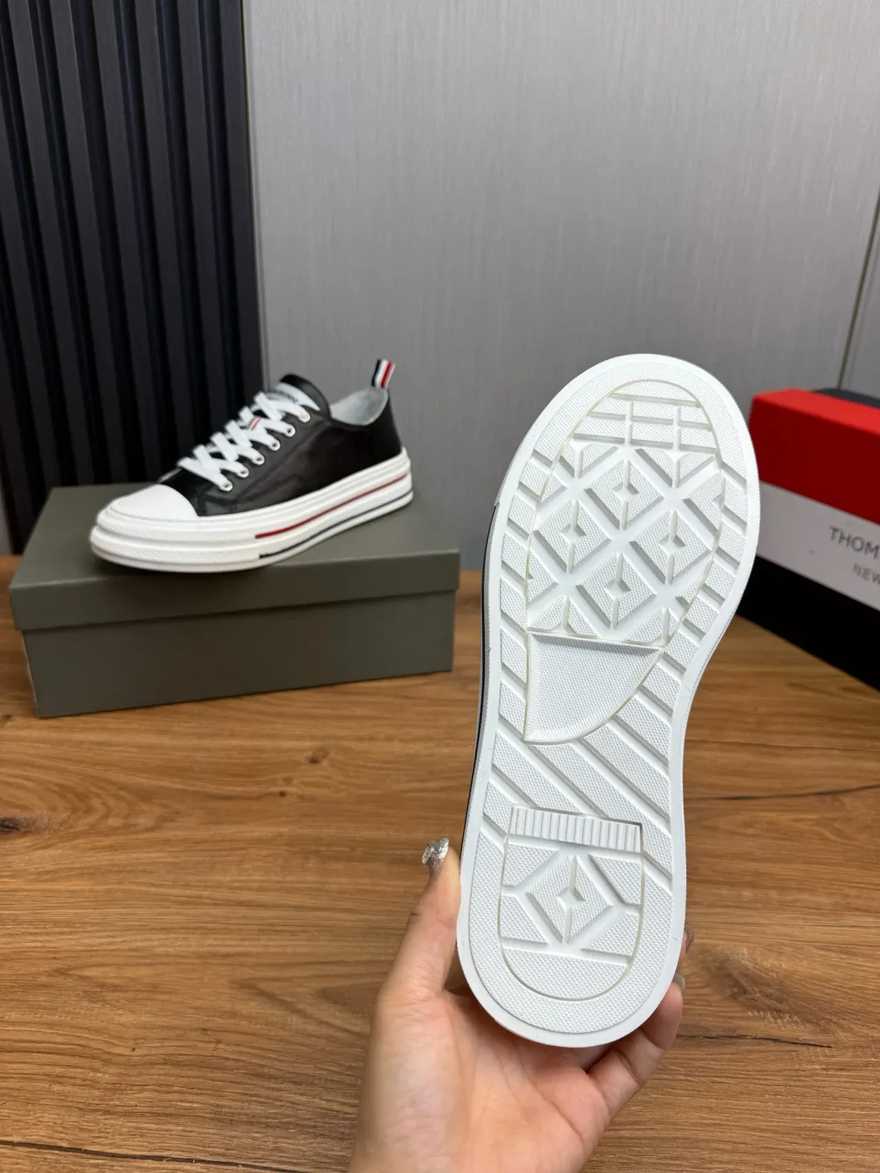 Thom Browne Classic Sneaker Black White Red Navy Lifestyle Sneakers 4