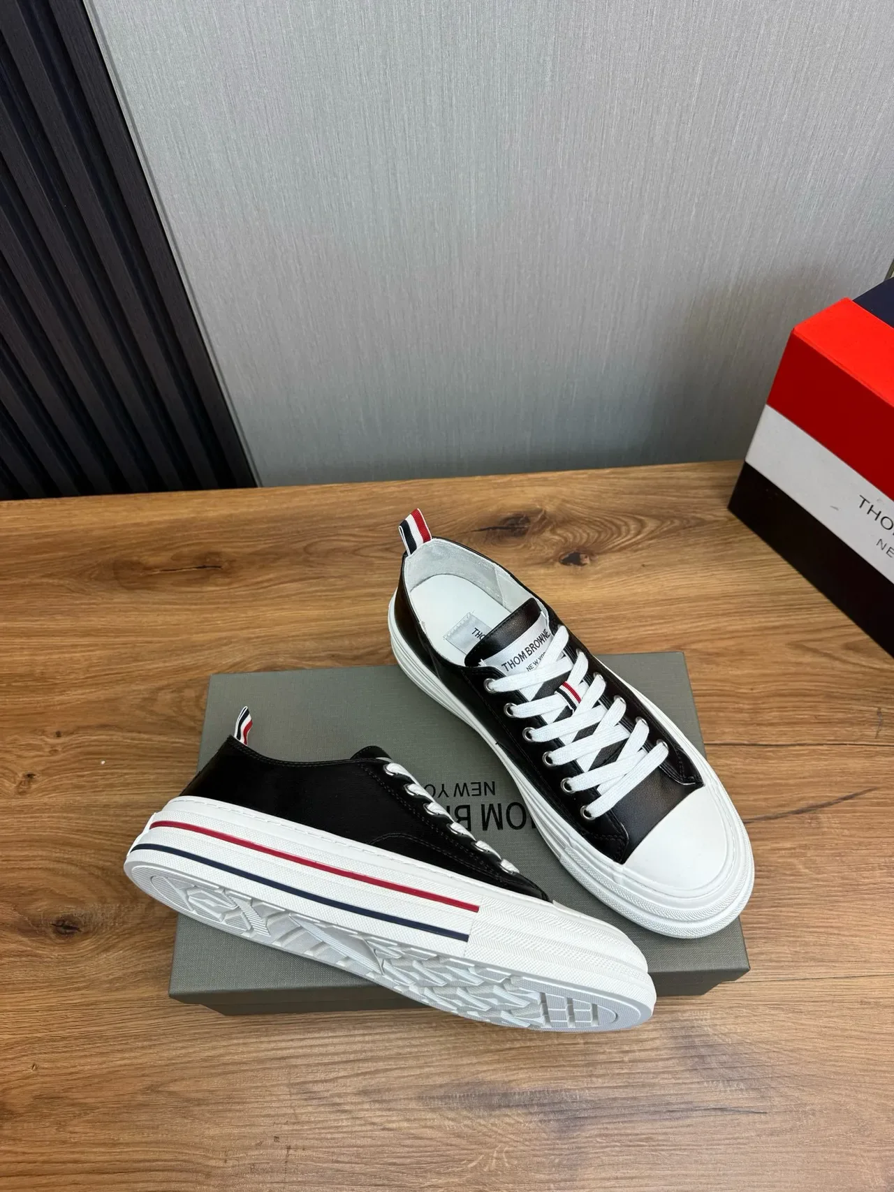Thom Browne Classic Sneaker Black White Red Navy Lifestyle Sneakers 7