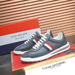 Thom Browne Gray Red Leather Upper Perforated Toe Cap Lifestyle Sneakers