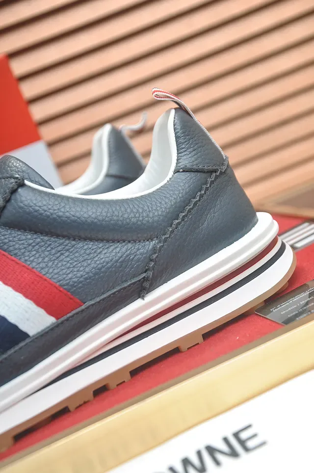 Thom Browne Gray Red Leather Upper Perforated Toe Cap Lifestyle Sneakers 2