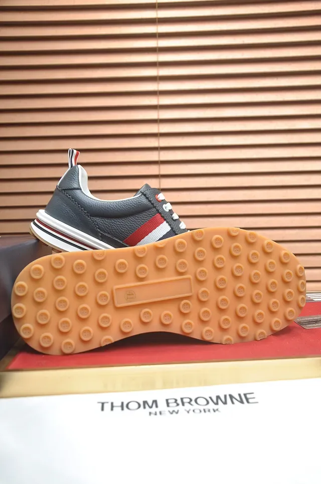 Thom Browne Gray Red Leather Upper Perforated Toe Cap Lifestyle Sneakers 3