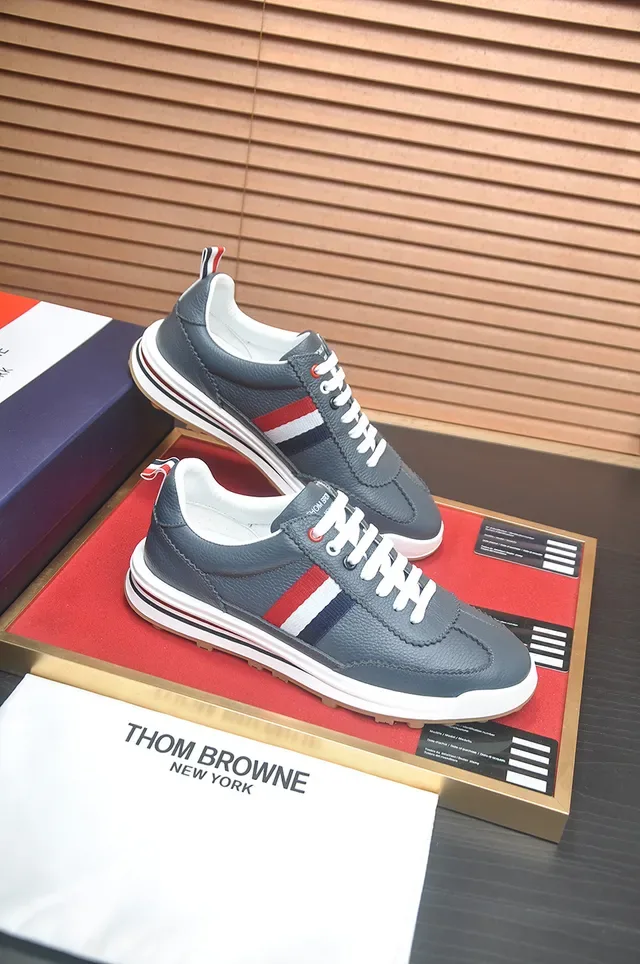 Thom Browne Gray Red Leather Upper Perforated Toe Cap Lifestyle Sneakers 4