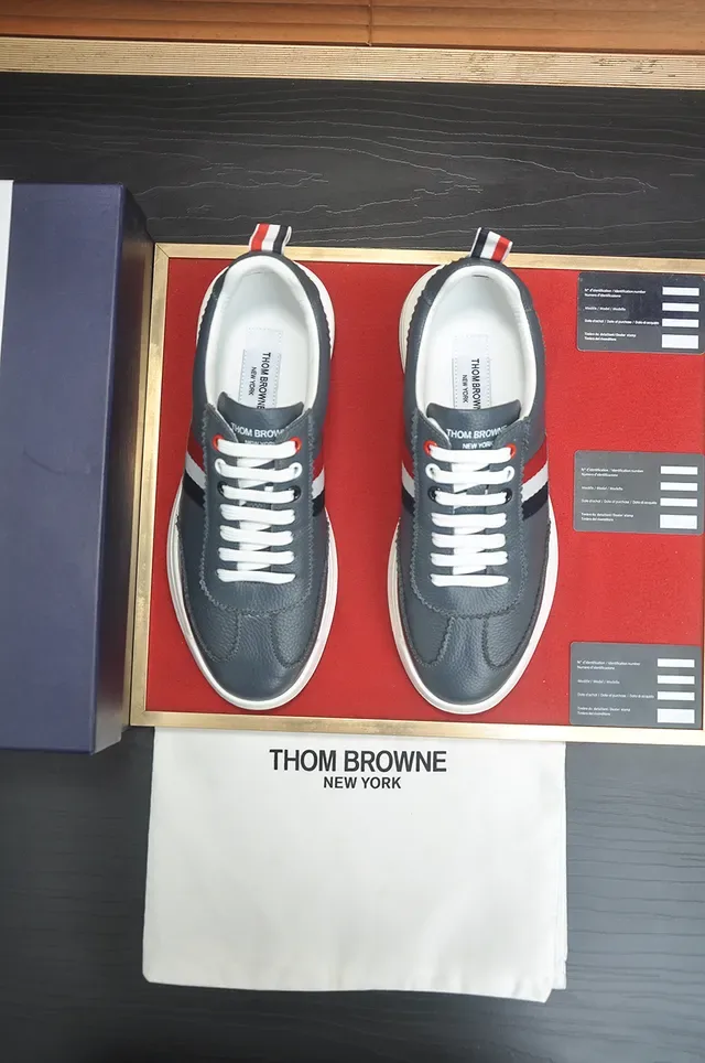 Thom Browne Gray Red Leather Upper Perforated Toe Cap Lifestyle Sneakers 5
