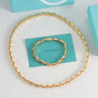 Tiffany & Co. Gold-Tone Pink and Clear Gemstone Link Necklace