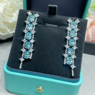 Tiffany & Co. Blue Silver Vertical Cascade Oval Gemstones Earrings