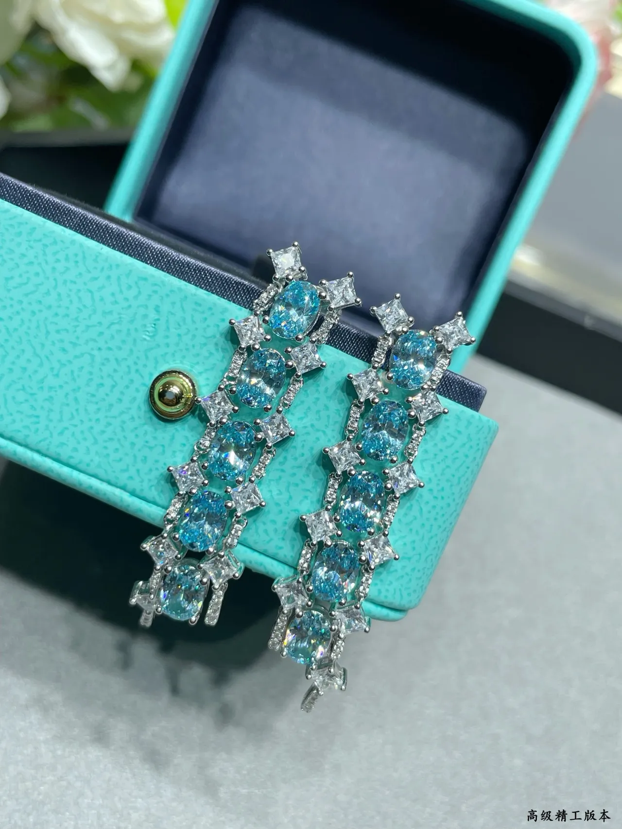 Tiffany & Co. Blue Silver Vertical Cascade Oval Gemstones Earrings 7