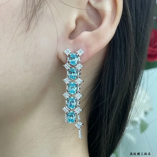 Tiffany & Co. Blue Silver Vertical Cascade Oval Gemstones Earrings 9