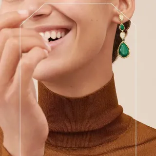 Tiffany & Co. Green Gold Three-Tier Drop Malachite Teardrop Earrings