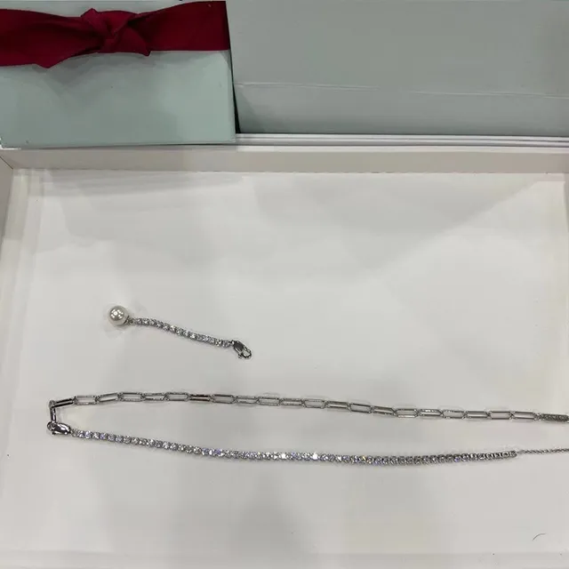 Tiffany & Co. Colar de corrente de clipe de papel com pavê e pérola pendente 6