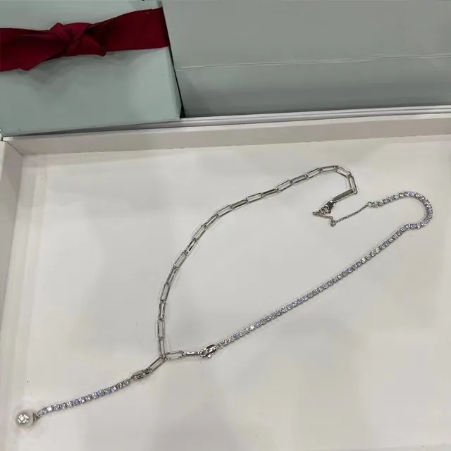 Tiffany & Co. Colar de corrente de clipe de papel com pavê e pérola pendente 7