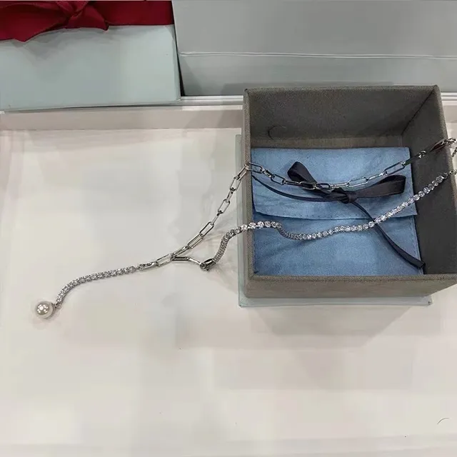 Tiffany & Co. Colar de corrente de clipe de papel com pavê e pérola pendente 8