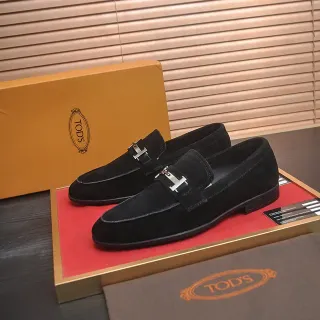 Tod's Black Silver Suede H-Bar Metal Buckle Loafer