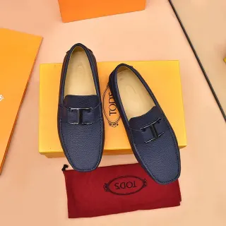 Tod's Double T Loafer Navy Blue Pebbled Leather Loafers
