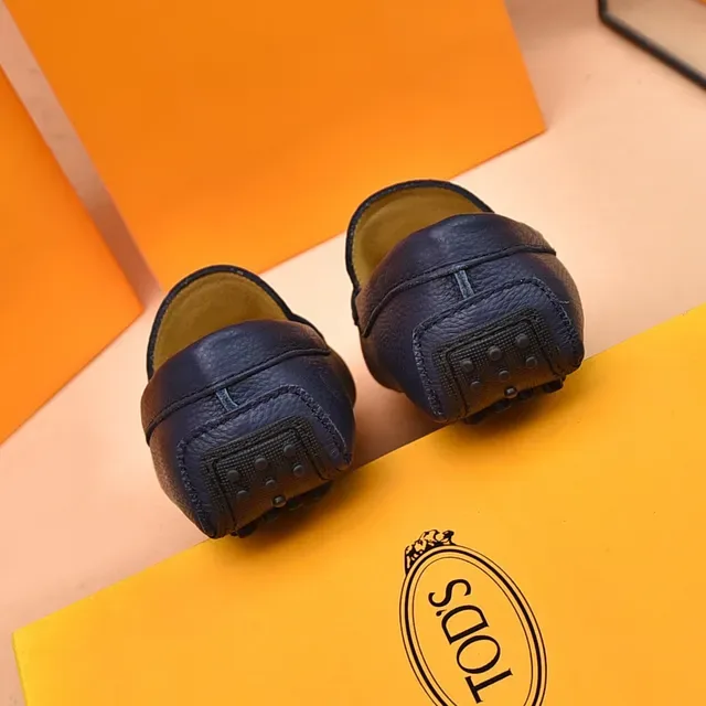 Tod's Double T Mocassins Cuir Grainé Bleu Marine 2