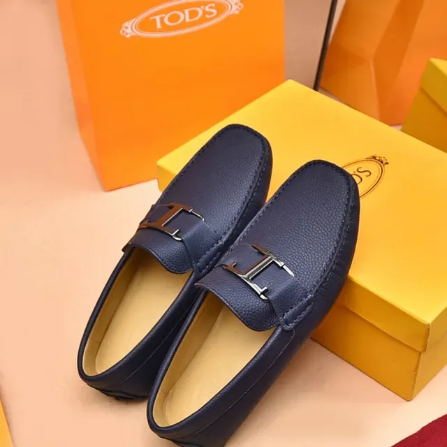 Tod's Double T Mocassins Cuir Grainé Bleu Marine 3