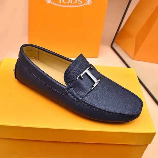 Tod's Double T Mocassins Cuir Grainé Bleu Marine 5