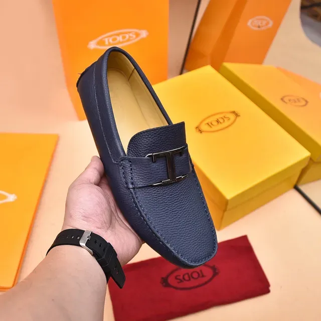 Tod's Double T Mocassins Cuir Grainé Bleu Marine 6